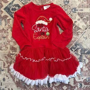 Counting Daisies red Santa I can Explain ruffle tutu long sleeve girls dress 4T